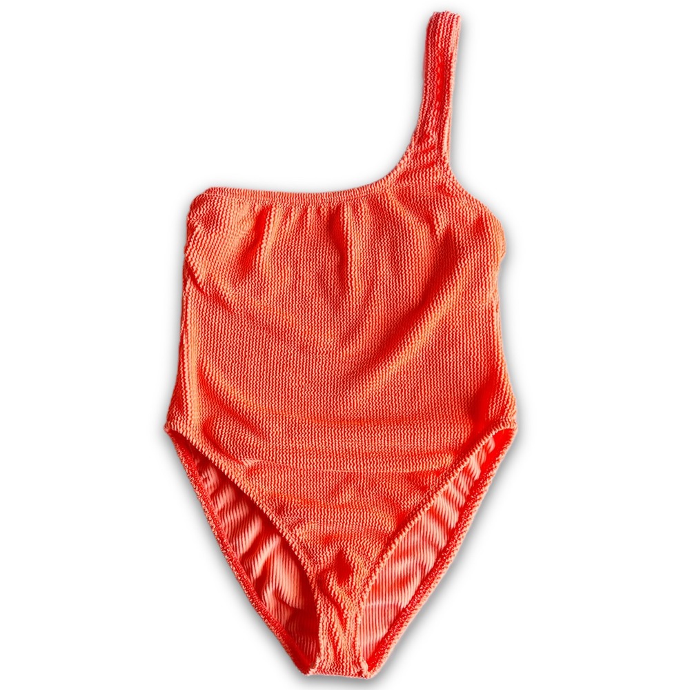 Good American One-Shoulder Ribbed One-Piece Swimsuit in Orange-Red - Picture 3 of 9
